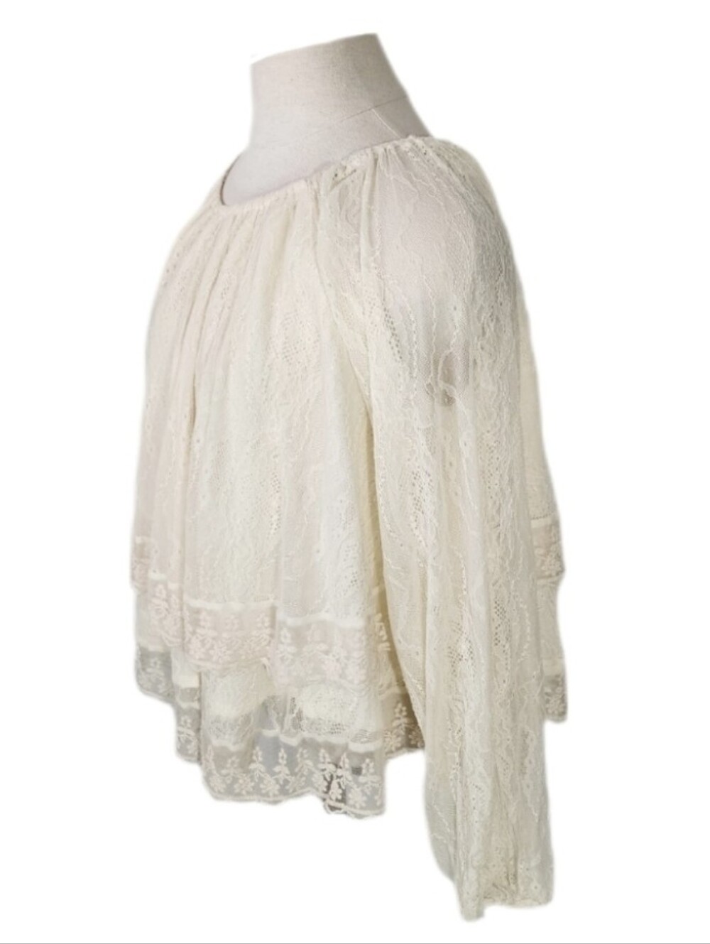 Masseys Top Tiered Lace Peasant Blouse Cream Size M - Picture 4 of 12